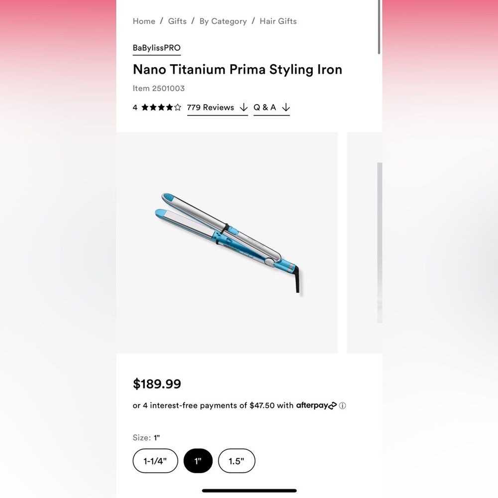 BaBylissPro Nano Titanium Prima Styling Iron 1inch
